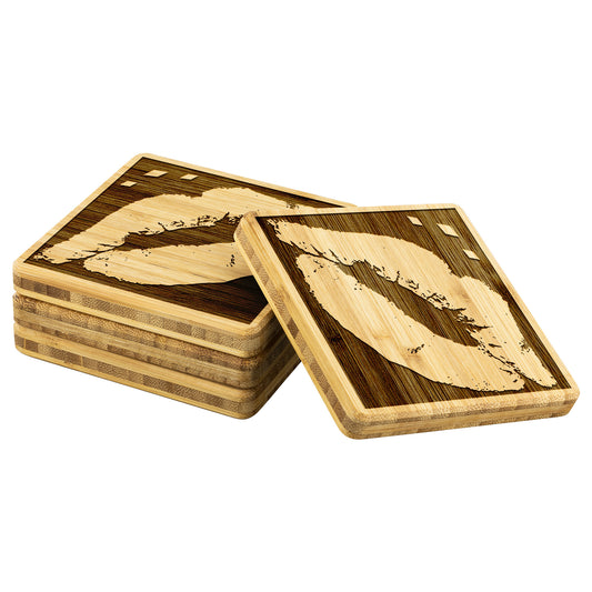 Kiss Me | Outline Etch On Bamboo Coaster