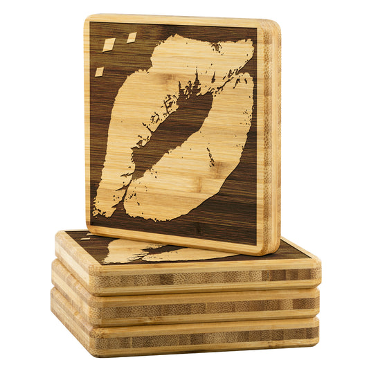 Kiss Me | Outline Etch On Bamboo Coaster
