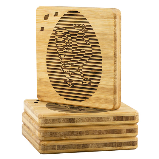 Rooster | Etched On Bamboo Coaster