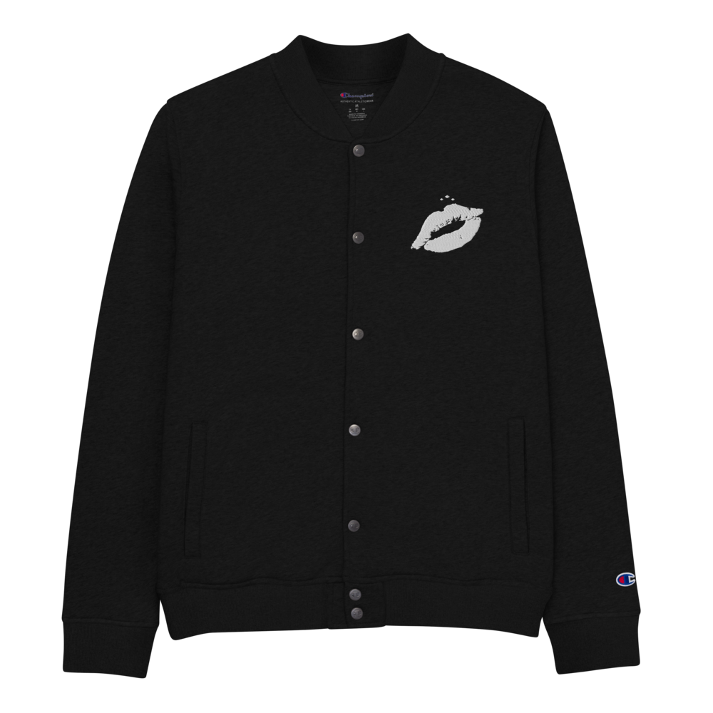 Kiss Me | White on Black Champion Bomber