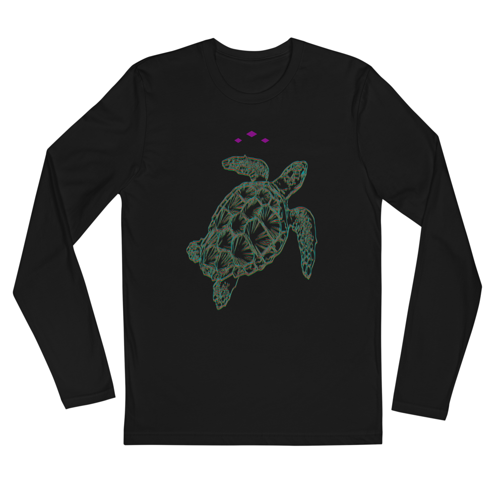 Sea Turtle | Green On Black Long Sleeve