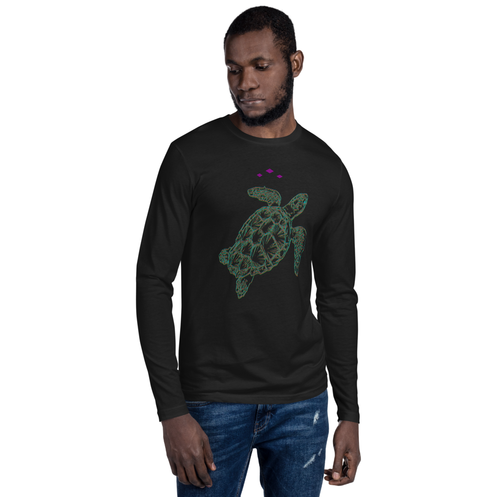 Sea Turtle | Green On Black Long Sleeve